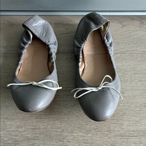 J. Crew Gray Leather Flats with Bow